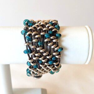 Uno de 50 | Women's Toggle Bracelet with Silver-Plated and Green Beads